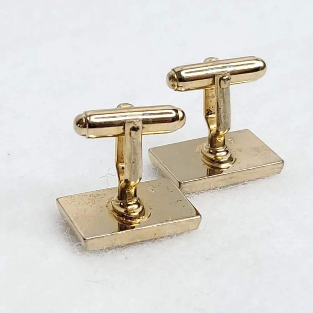Vintage Anson Cufflinks Gold Tone White Mother Of Pearl Rectangle